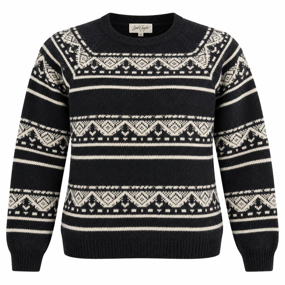 Vintage 80s Lord & Taylor Shetland Wool Nordic Sweater Sz M